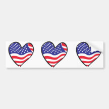 America Patriotic USA Flag Heart Bumper Stickers