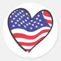 America Patriotic USA Flag Heart Round Sticker