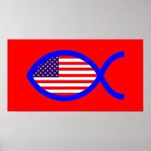 American Christian Fish Symbol Flag Posters