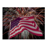 American Flag and Fireworks Postcard