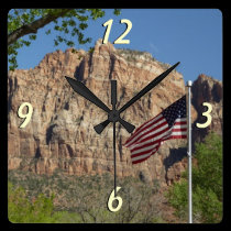 American Flag in Zion National Park Wall Clock wall clocks