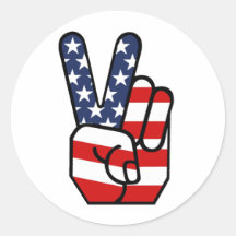 American Flag Peace Hand Round Stickers