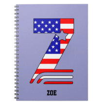 American flag, stars and stripes monogram Z Spiral Note Book