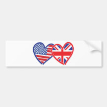 American Flag/Union Jack Flag Hearts Bumper Stickers