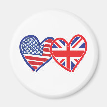 American Flag/Union Jack Flag Hearts Fridge Magnet