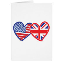 American Flag/Union Jack Flag Hearts Greeting Card