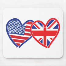 American Flag/Union Jack Flag Hearts Mousepads