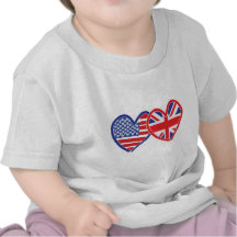 American Flag/Union Jack Flag Hearts T-shirts