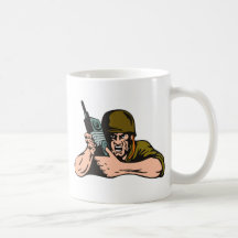 American world war two soldier talking radio mug