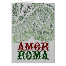 Amor Roma With Green Lace Greeting Card