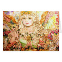 An emerald angel., An angel saves you. Greeting Cards