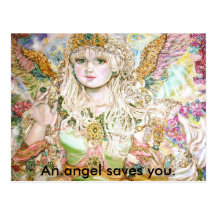 An emerald angel., An angel saves you. Post Card