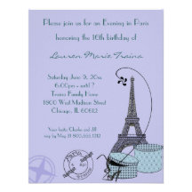 An Evening in Paris Purple Themed Party Invitation