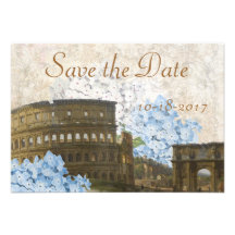 Ancient Rome Blue Hydrangea Save the Date Card