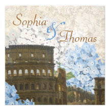 Ancient Rome Blue Hydrangea Wedding Invitation