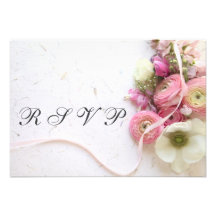 anemones, ranunculus, ribbon RSVP card