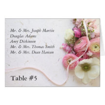 anemones, ranunculus, ribbon table card