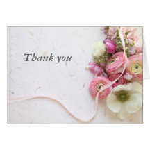 anemones, ranunculus, ribbon thank you card
