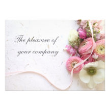 anemones, ranunculus, ribbon wedding invitation