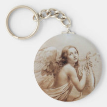 ANGEL PLAYING LYRA OVER THE CLOUDS brown Keychain