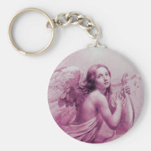 ANGEL PLAYING LYRA OVER THE CLOUDS pink Keychains