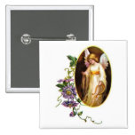 Angel With Harp And Clematis Flowers Buttons
