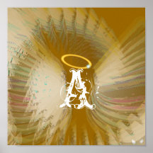 Angelic Wings White Monogram Golden Poster