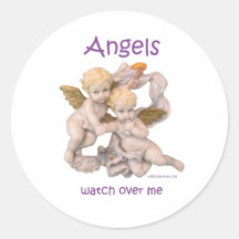 Angels Watch Over Me Round Stickers