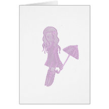 Anime Girl with Umbrella Greeting Cards
