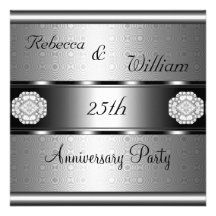 Anniversary 25th Elegant Roll Silver Party Personalised Invitations