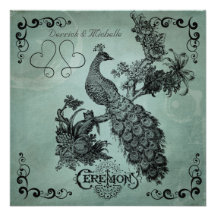 Antique Blue Peacock Wedding Invitation