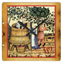 ANTIQUE GRAPE VINEYARD HARVEST PARCHMENT MONOGRAM WALL CLOCKS