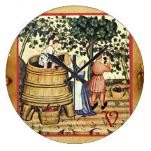 ANTIQUE GRAPE VINEYARD HARVEST PARCHMENT MONOGRAM WALL CLOCK