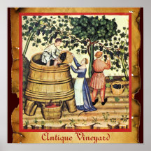 ANTIQUE GRAPE VINEYARD HARVEST PARCHMENT PRINT