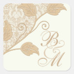 Antique Lace and Leaves Monogram Wedding Stickers