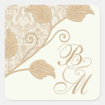 Antique Lace and Leaves Monogram Wedding Stickers