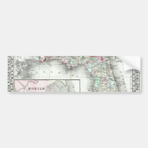 Antique Map of Florida & Mobile, Alabama Bumper Sticker