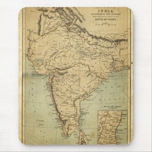 Antique Map of India in the 19th Century Mouse Mat