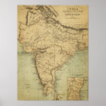Antique Map of India in the 19th Century Print