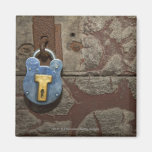 Antique Metal Lock on Stone Wall Fridge Magnets