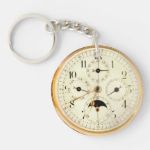 Antique Moonphase Gold Fob Watch Design Keychain Round Acrylic Key Chains