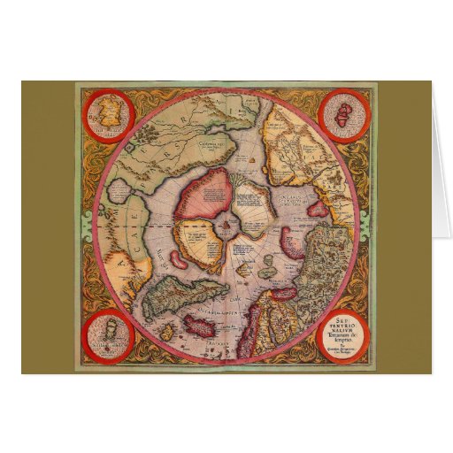 Antique Old World Map, Arctic North Pole, 1595 Greeting Card