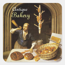 ANTIQUE OVEN  BAKER ,BAKERY BREAD SHOP SQUARE STICKERS