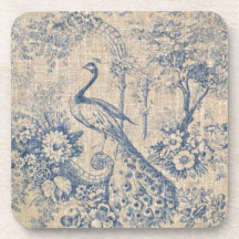 Antique Peacock Toile Beverage Coasters