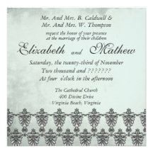 Antique Silver Damask Wedding Invitation