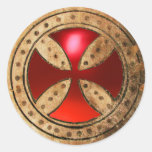 ANTIQUE TEMPLAR CROSS Red Ruby Gem Sticker
