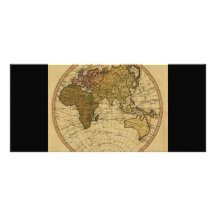 Antique William Faden 1786 Eastern Hemisphere Map Rack Card