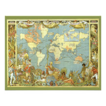 Antique World Map, British Empire, 1886 Invites