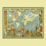 Antique World Map, British Empire, 1886 postcards
