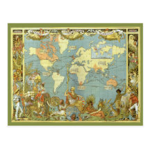 Antique World Map, British Empire, 1886 Post Card